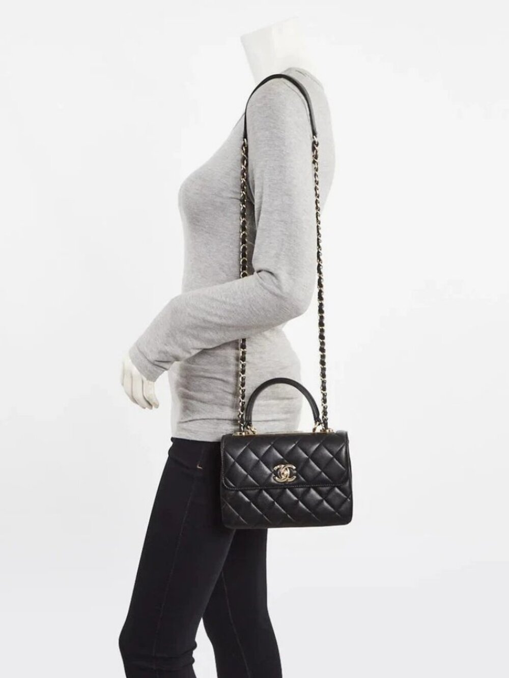 Chanel Black Quilted Lambskin Leather Mini Trendy Bag